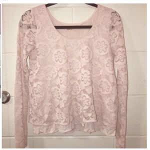Hollister Light Pink Lace Long Sleeve Shirt - Size M